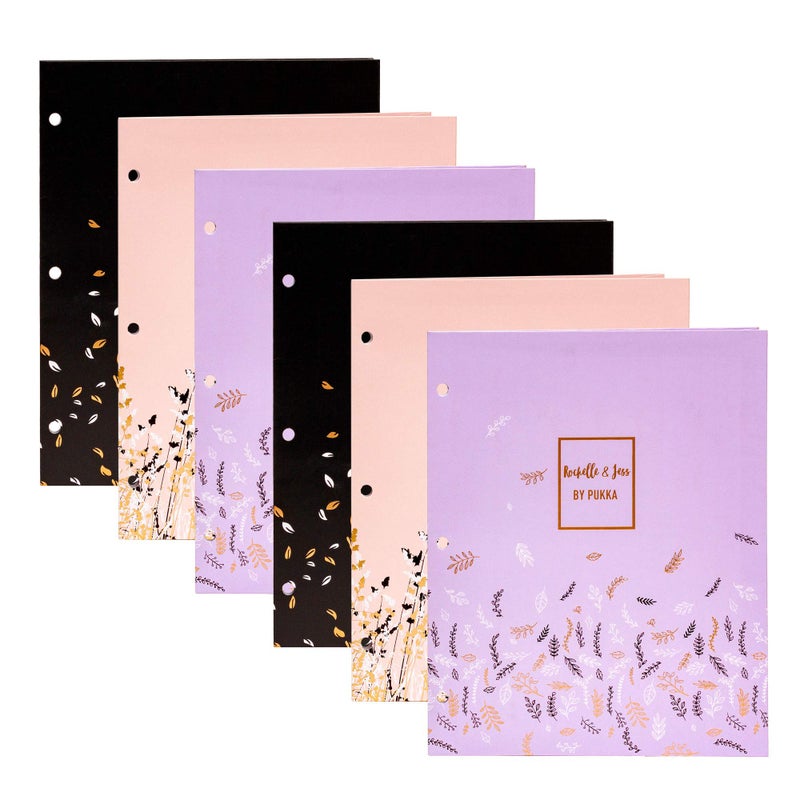 Pukka Pad, Rochelle & Jess Folders â€“ 6 Pack of Pocket Portfolios with 3 Hole-Punches for Standard Ring Biners â€“ Measures 11.75 x 9.5inches â€“ Compatible with A4 and Letter Sized Paper Documents - Image 1